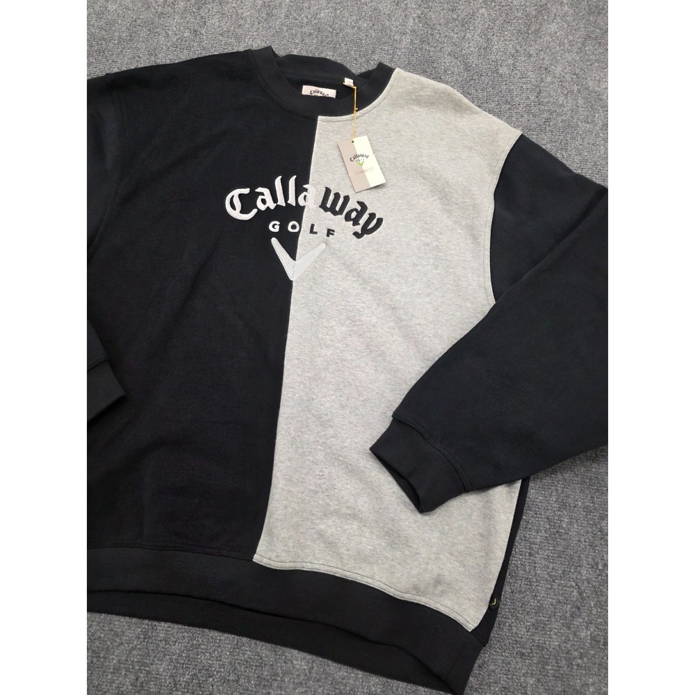 Vtg‎ Callaway Golf Brushed Fleece Sweatshirt XL Two-Tone Split Color Gray Black
